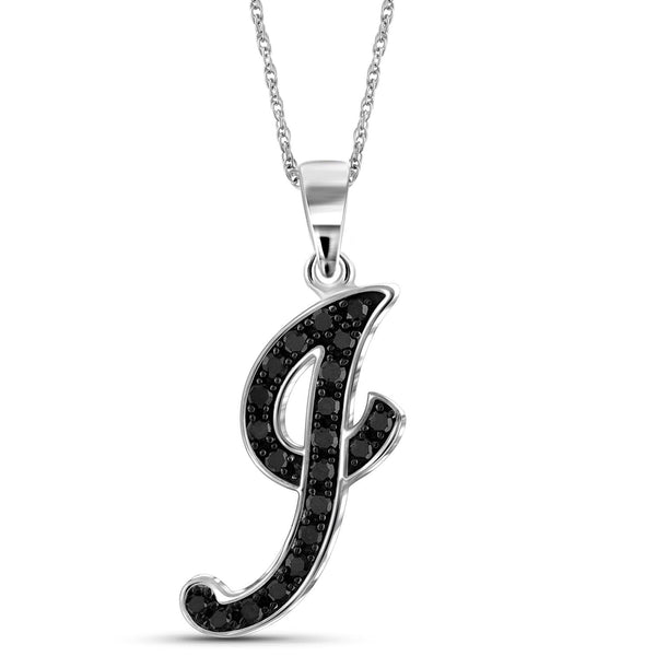 1/4 Carat Black Diamond Initial Letter Pendant Necklace for Women | .925 Sterling Silver A to Z Alphabet Monogram Necklaces for Girls | Script Capital Letters | Personalized Jewelry Gift for Her