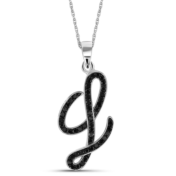 1/4 Carat Black Diamond Initial Letter Pendant Necklace for Women | .925 Sterling Silver A to Z Alphabet Monogram Necklaces for Girls | Script Capital Letters | Personalized Jewelry Gift for Her