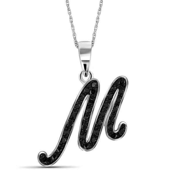 1/4 Carat Black Diamond Initial Letter Pendant Necklace for Women | .925 Sterling Silver A to Z Alphabet Monogram Necklaces for Girls | Script Capital Letters | Personalized Jewelry Gift for Her