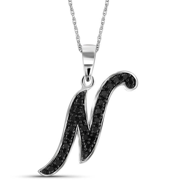 1/4 Carat Black Diamond Initial Letter Pendant Necklace for Women | .925 Sterling Silver A to Z Alphabet Monogram Necklaces for Girls | Script Capital Letters | Personalized Jewelry Gift for Her