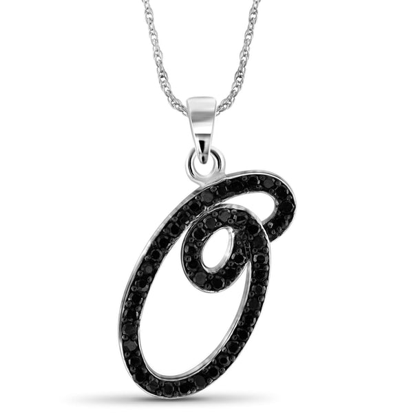 1/4 Carat Black Diamond Initial Letter Pendant Necklace for Women | .925 Sterling Silver A to Z Alphabet Monogram Necklaces for Girls | Script Capital Letters | Personalized Jewelry Gift for Her