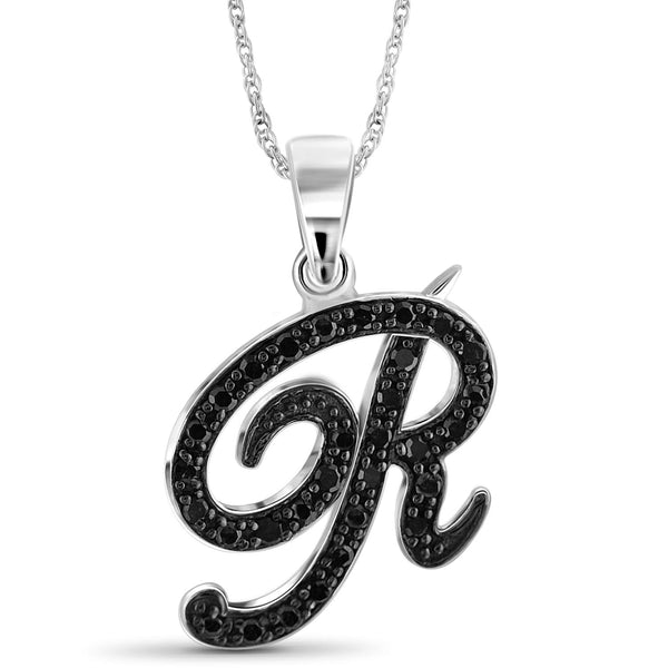 1/4 Carat Black Diamond Initial Letter Pendant Necklace for Women | .925 Sterling Silver A to Z Alphabet Monogram Necklaces for Girls | Script Capital Letters | Personalized Jewelry Gift for Her