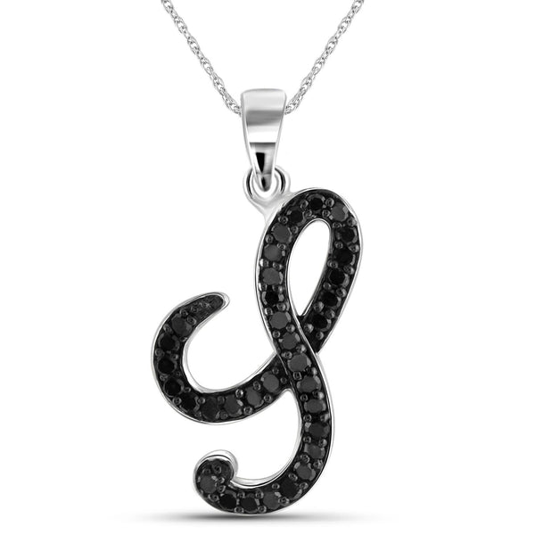 1/4 Carat Black Diamond Initial Letter Pendant Necklace for Women | .925 Sterling Silver A to Z Alphabet Monogram Necklaces for Girls | Script Capital Letters | Personalized Jewelry Gift for Her