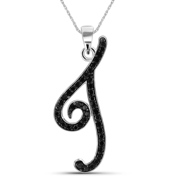 1/4 Carat Black Diamond Initial Letter Pendant Necklace for Women | .925 Sterling Silver A to Z Alphabet Monogram Necklaces for Girls | Script Capital Letters | Personalized Jewelry Gift for Her