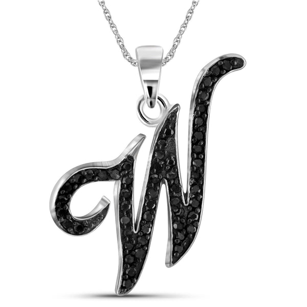 1/4 Carat Black Diamond Initial Letter Pendant Necklace for Women | .925 Sterling Silver A to Z Alphabet Monogram Necklaces for Girls | Script Capital Letters | Personalized Jewelry Gift for Her