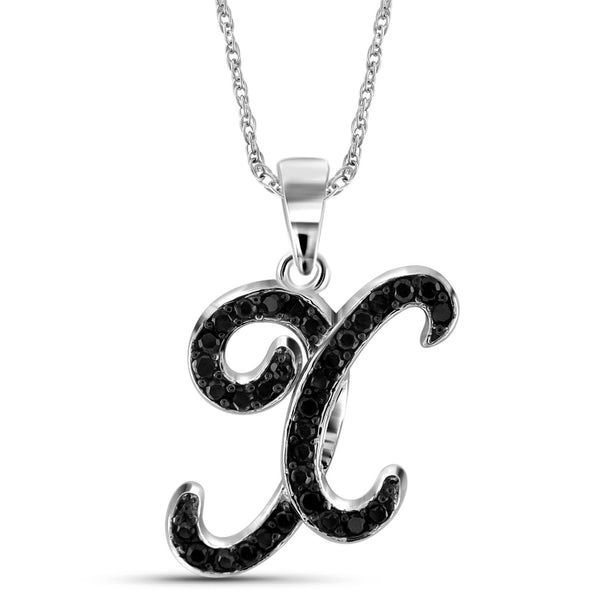 1/4 Carat Black Diamond Initial Letter Pendant Necklace for Women | .925 Sterling Silver A to Z Alphabet Monogram Necklaces for Girls | Script Capital Letters | Personalized Jewelry Gift for Her