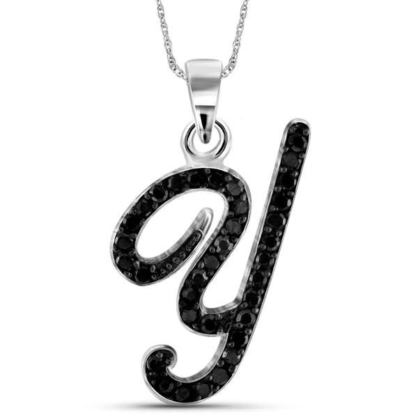 1/4 Carat Black Diamond Initial Letter Pendant Necklace for Women | .925 Sterling Silver A to Z Alphabet Monogram Necklaces for Girls | Script Capital Letters | Personalized Jewelry Gift for Her