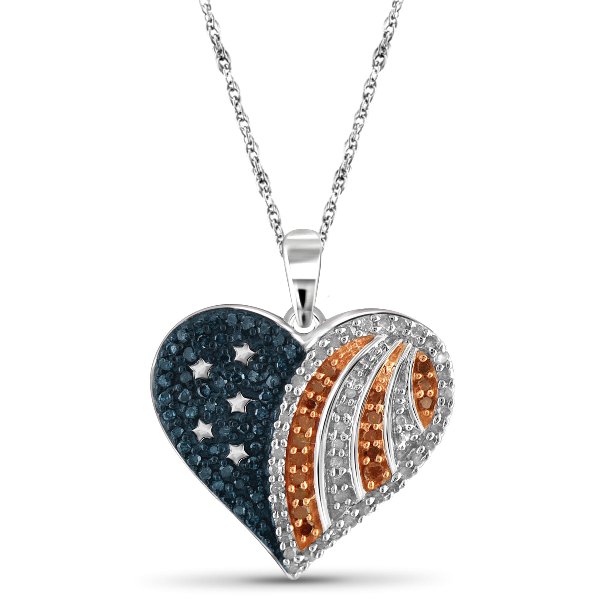 Diamond American Flag Necklace – Stars and Stripes Heart Pendant