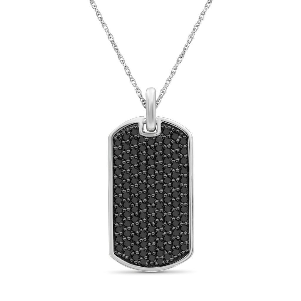 2x Mens Dog Tag Necklace Pendant Black Silver, Handmade Jewelry