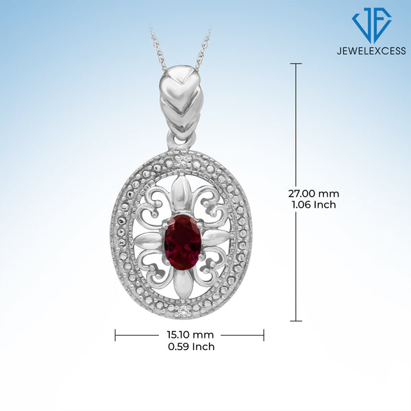 1/2 Carat T.G.W. Created Ruby And White Diamond Accent Sterling Silver Or 14K Gold-Plated Pendant, 18"