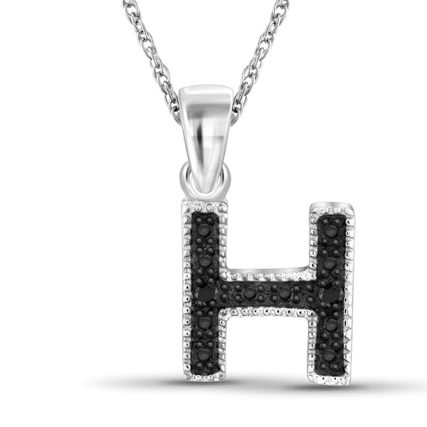 Accent Black Diamond "A to Z" Intial Pendant in Sterling Silver