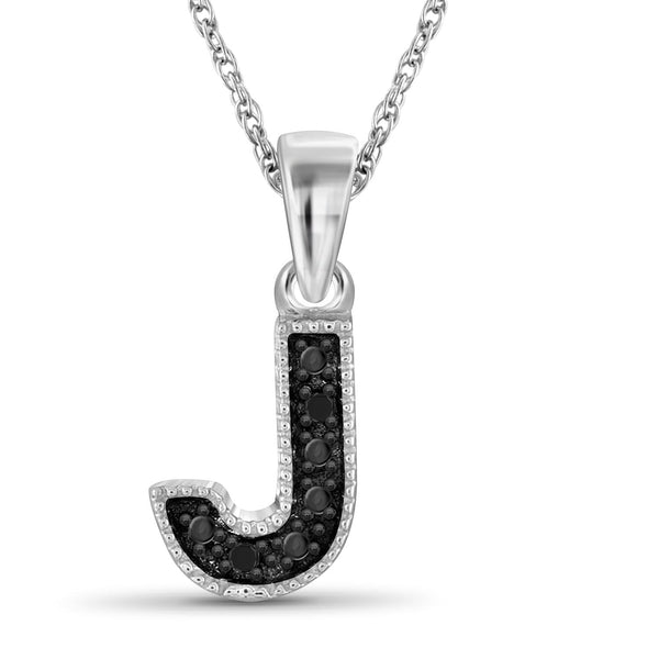 Accent Black Diamond "A to Z" Intial Pendant in Sterling Silver