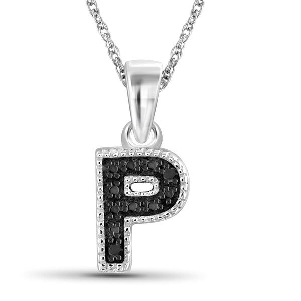 Accent Black Diamond "A to Z" Intial Pendant in Sterling Silver