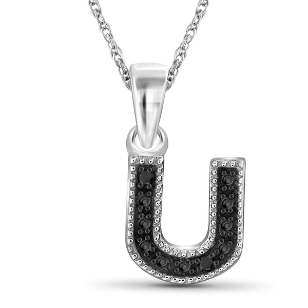 Accent Black Diamond "A to Z" Intial Pendant in Sterling Silver