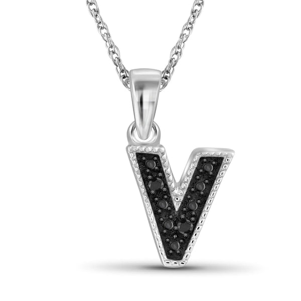 Accent Black Diamond "A to Z" Intial Pendant in Sterling Silver