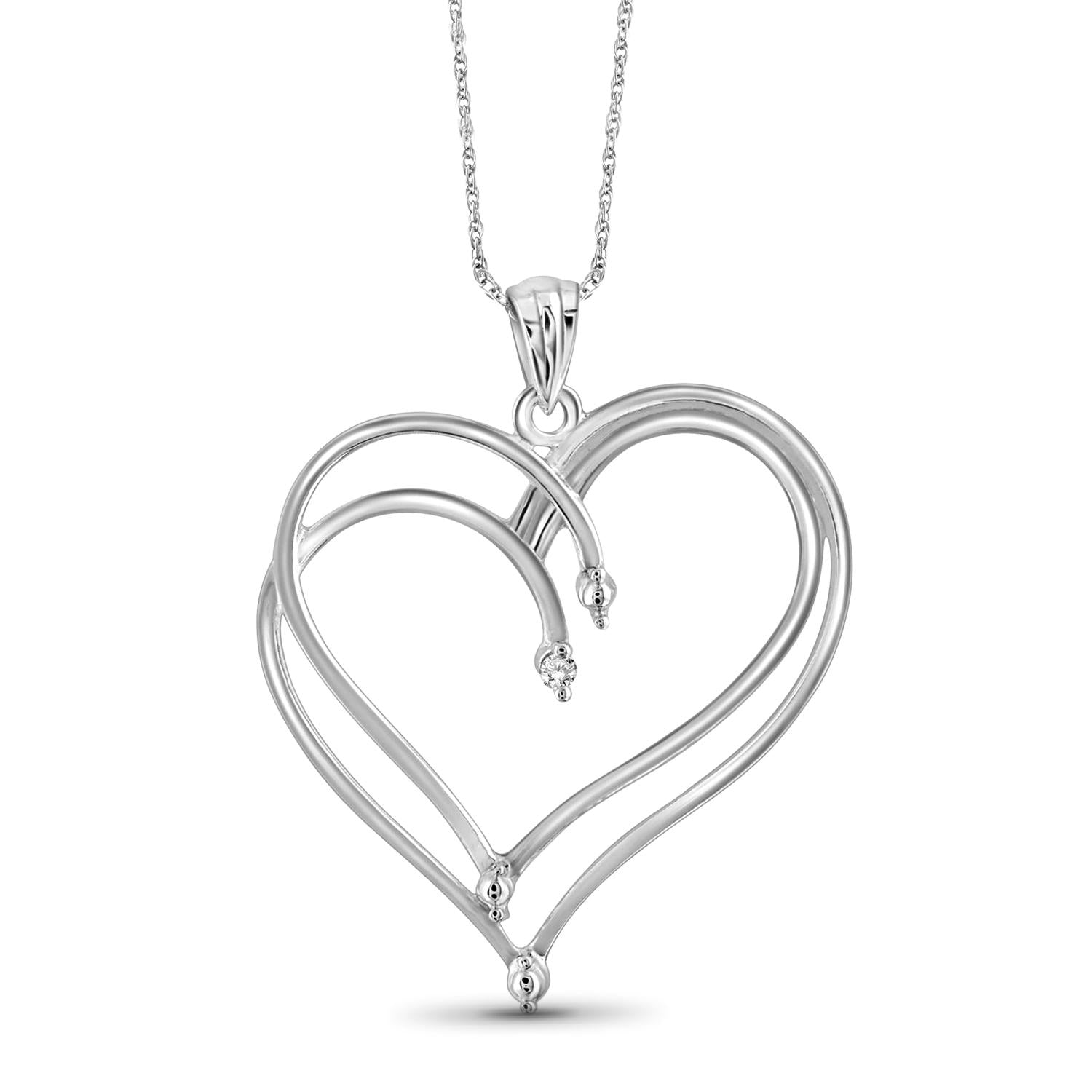 Accent White Diamond Heart Pendant in Sterling Silver