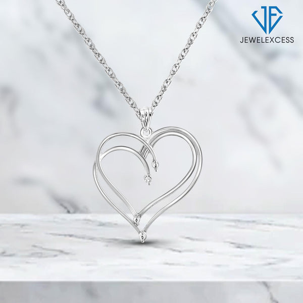 Accent White Diamond Heart Pendant in Sterling Silver