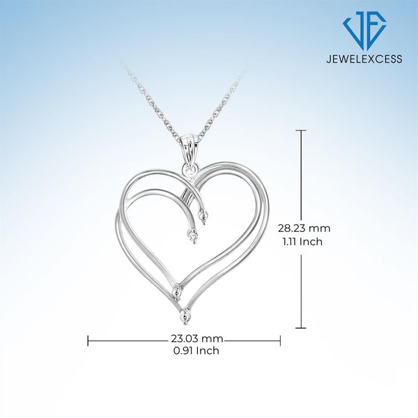 Accent White Diamond Heart Pendant in Sterling Silver