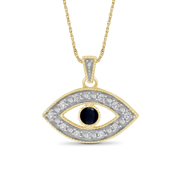 1/7 Carat T.G.W. Sapphire And White Diamond Accent 14K Gold-Plated Evil Eye Pendant, 18"