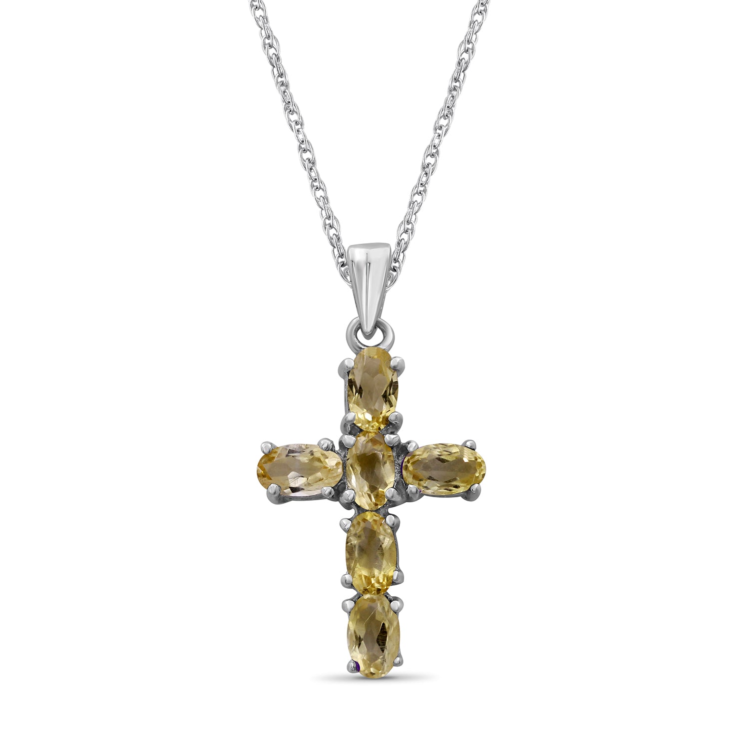 1.32 Carat T.G.W. Citrine Gemstone Sterling Silver Or 14K Gold Plated Cross Pendant, 18"