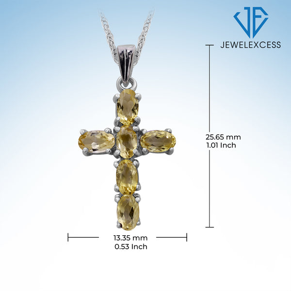 1.32 Carat T.G.W. Citrine Gemstone Sterling Silver Or 14K Gold Plated Cross Pendant, 18"