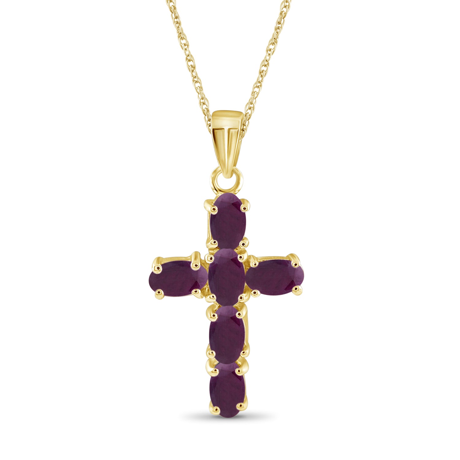 1.56 Carat Ruby Gemstone Cross 14K Gold-Plated Pendant