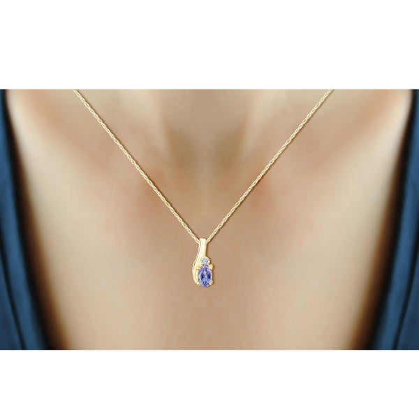 1/4 Carat T.G.W. Tanzanite And White Diamond Accent 14K Gold-Plated Pendant, 18"