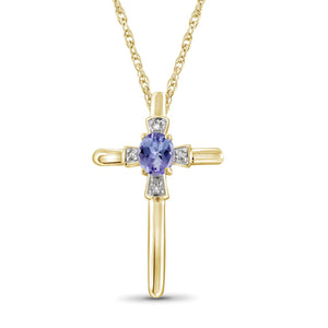 0.25 Carat Tanzanite and Accent White Diamonds Cross Pendant in 14K Gold Over Silver