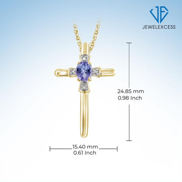 0.25 Carat Tanzanite and Accent White Diamonds Cross Pendant in 14K Gold Over Silver