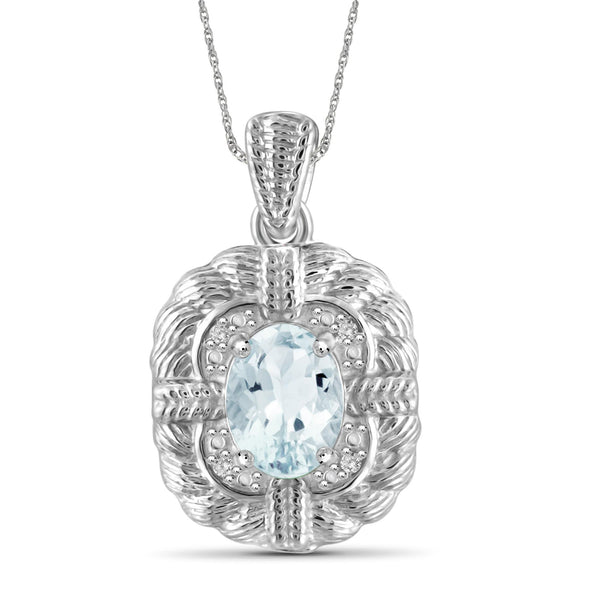 1 1/7 Carat T.G.W. Aquamarine And White Diamond Accent Sterling Silver Pendant, 18"