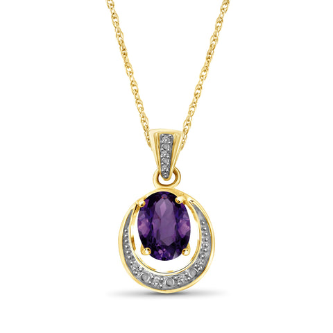 1 1/3 Carat T.G.W. Amethyst And White Diamond Accent 14K Gold-Plated Pendant, 18"