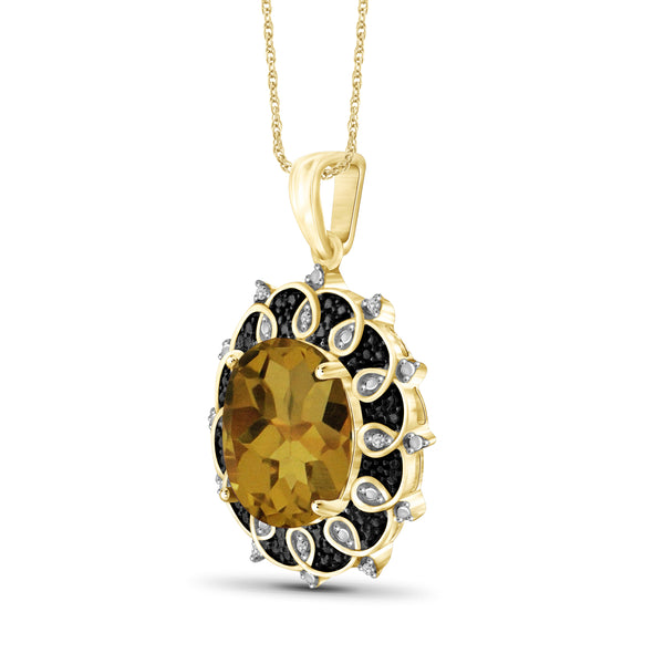 1-1/2 Carat T.G.W. Whiskey and Black and White Diamond Accent 14K Gold-Plated Pendant, 18"