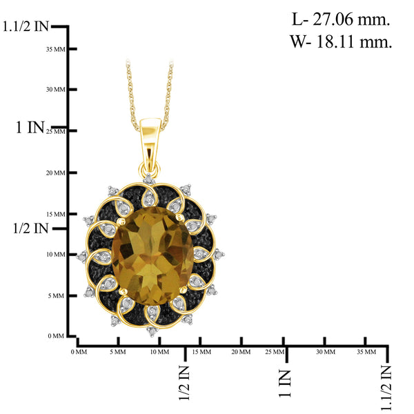 1-1/2 Carat T.G.W. Whiskey and Black and White Diamond Accent 14K Gold-Plated Pendant, 18"