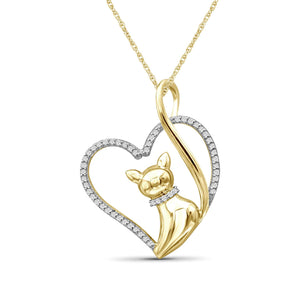 1/7 Ctw White Diamond 14K Gold over Silver Cat Heart Pendant