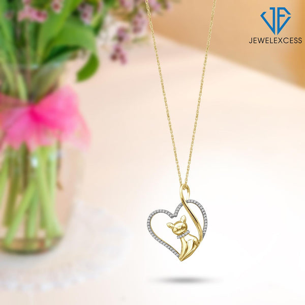 1/7 Ctw White Diamond 14K Gold over Silver Cat Heart Pendant