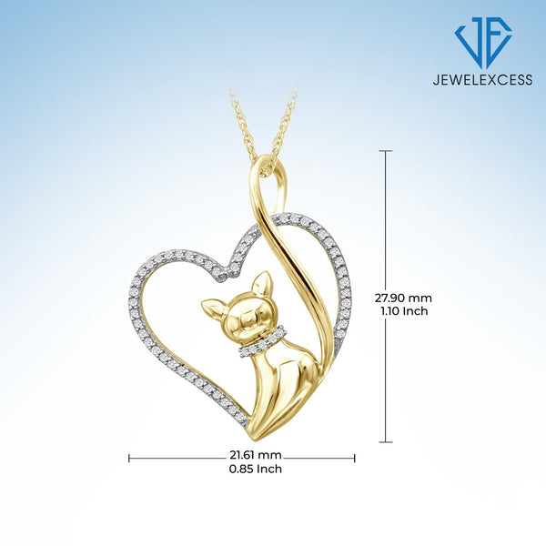 1/7 Ctw White Diamond 14K Gold over Silver Cat Heart Pendant