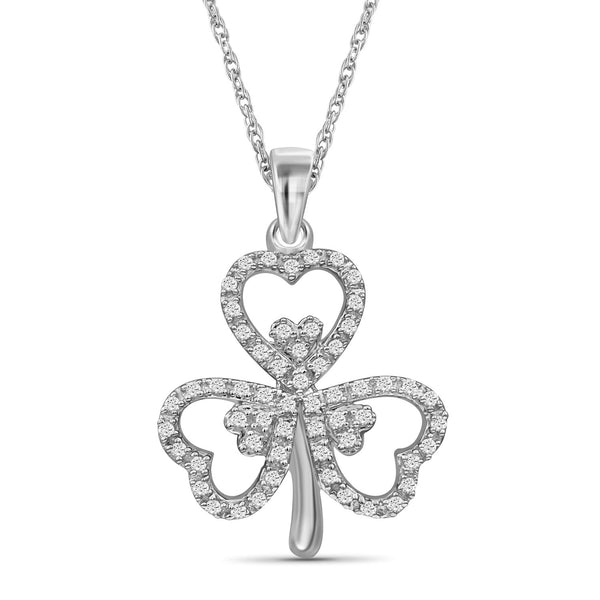 1/5 Carat T.W. White Diamond Shamrock Sterling Silver Or 14K Gold Over Silver Pendant