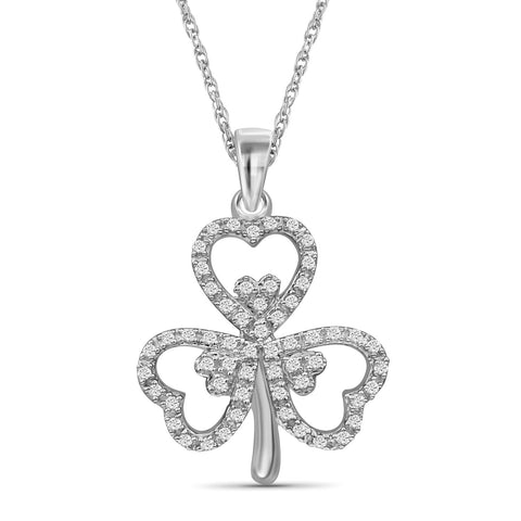 1/5 Carat T.W. White Diamond Shamrock Sterling Silver Or 14K Gold Over Silver Pendant