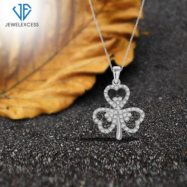 1/5 Carat T.W. White Diamond Shamrock Sterling Silver Or 14K Gold Over Silver Pendant