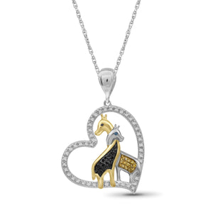 1/5 Ctw Multi Color Diamond Two-Tone Sterling Silver Giraffes Heart Pendant