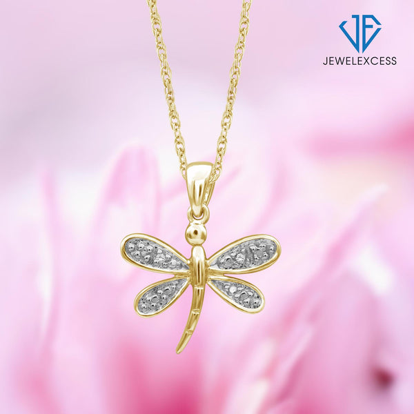 Accent White Diamond Butterfly Pendant in 14k Gold Over Silver