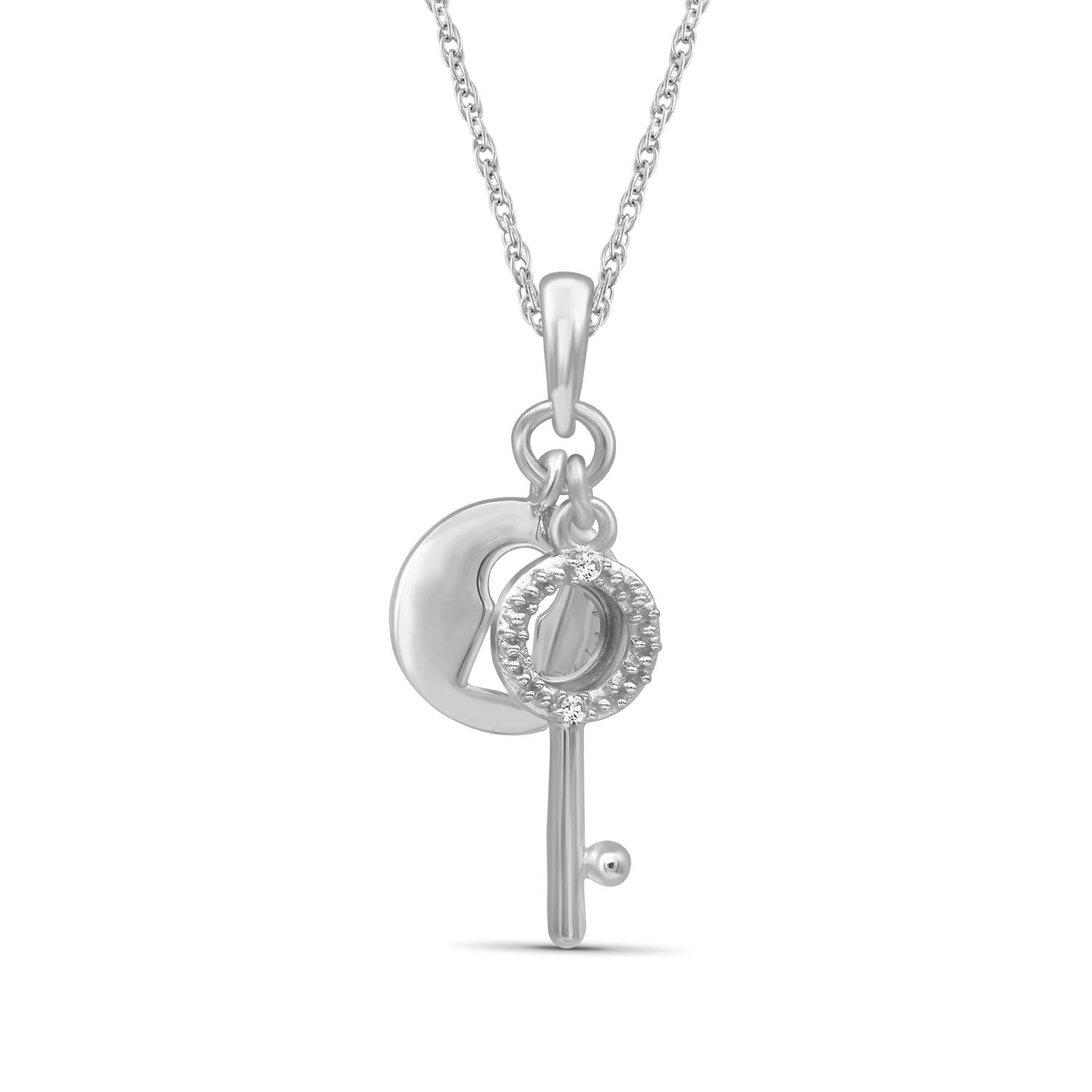 Accent White Diamond Sterling Silver Key Pendant