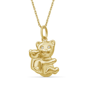 Accent White Diamond 14K Gold over Silver Teddy Pendant