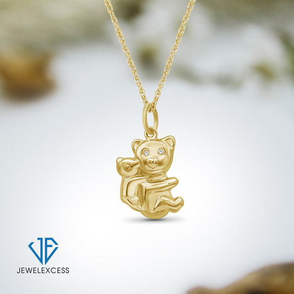 Accent White Diamond 14K Gold over Silver Teddy Pendant