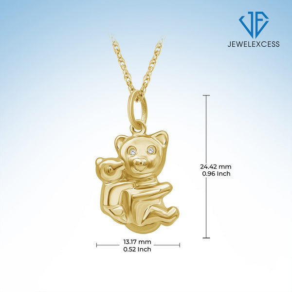 Accent White Diamond 14K Gold over Silver Teddy Pendant