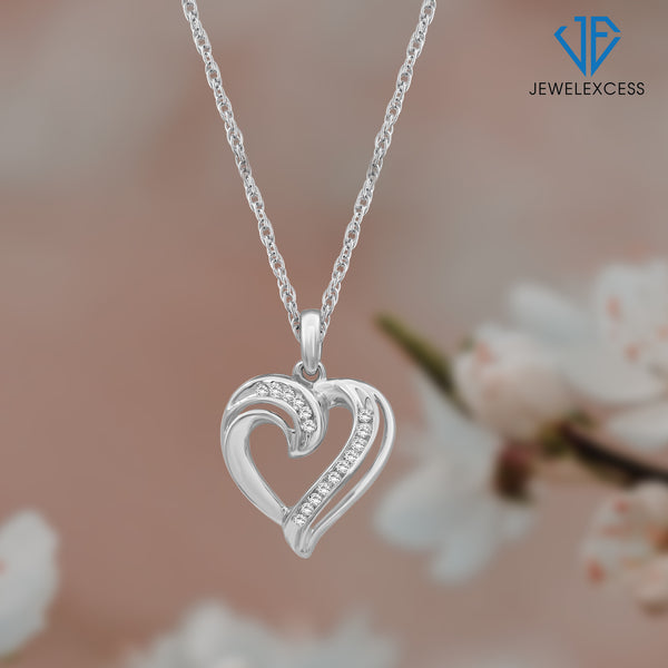 1/7 Carat White Diamond Sterling Silver Heart Pendant