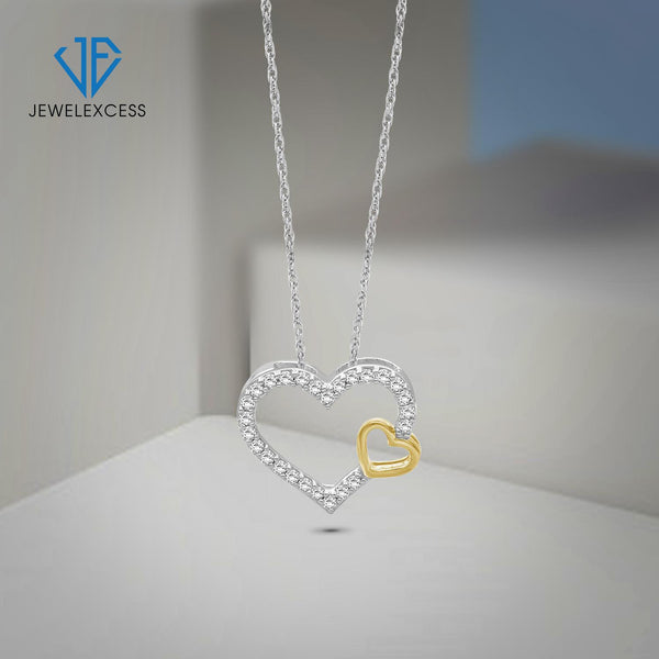 1/4 Carat White Diamond Two Tone Sterling Silver Heart Pendant