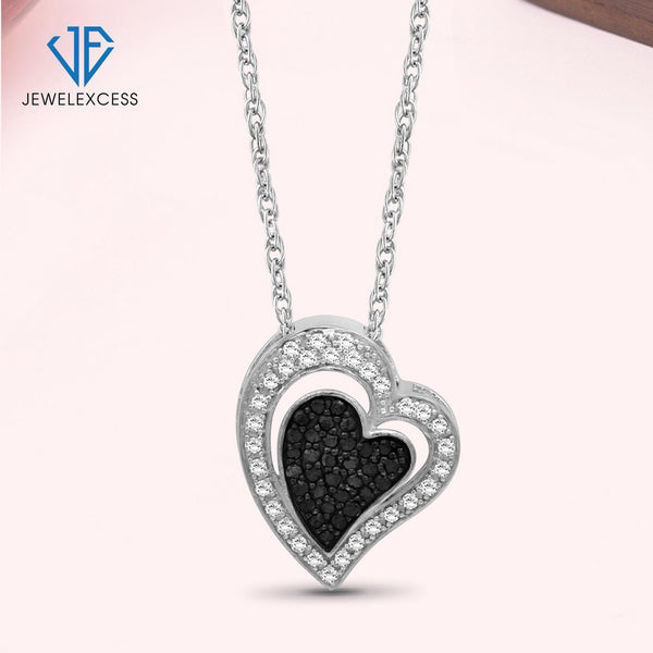 1/2 Carat Black & White Diamond Sterling Silver Heart Pendant