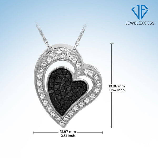 1/2 Carat Black & White Diamond Sterling Silver Heart Pendant