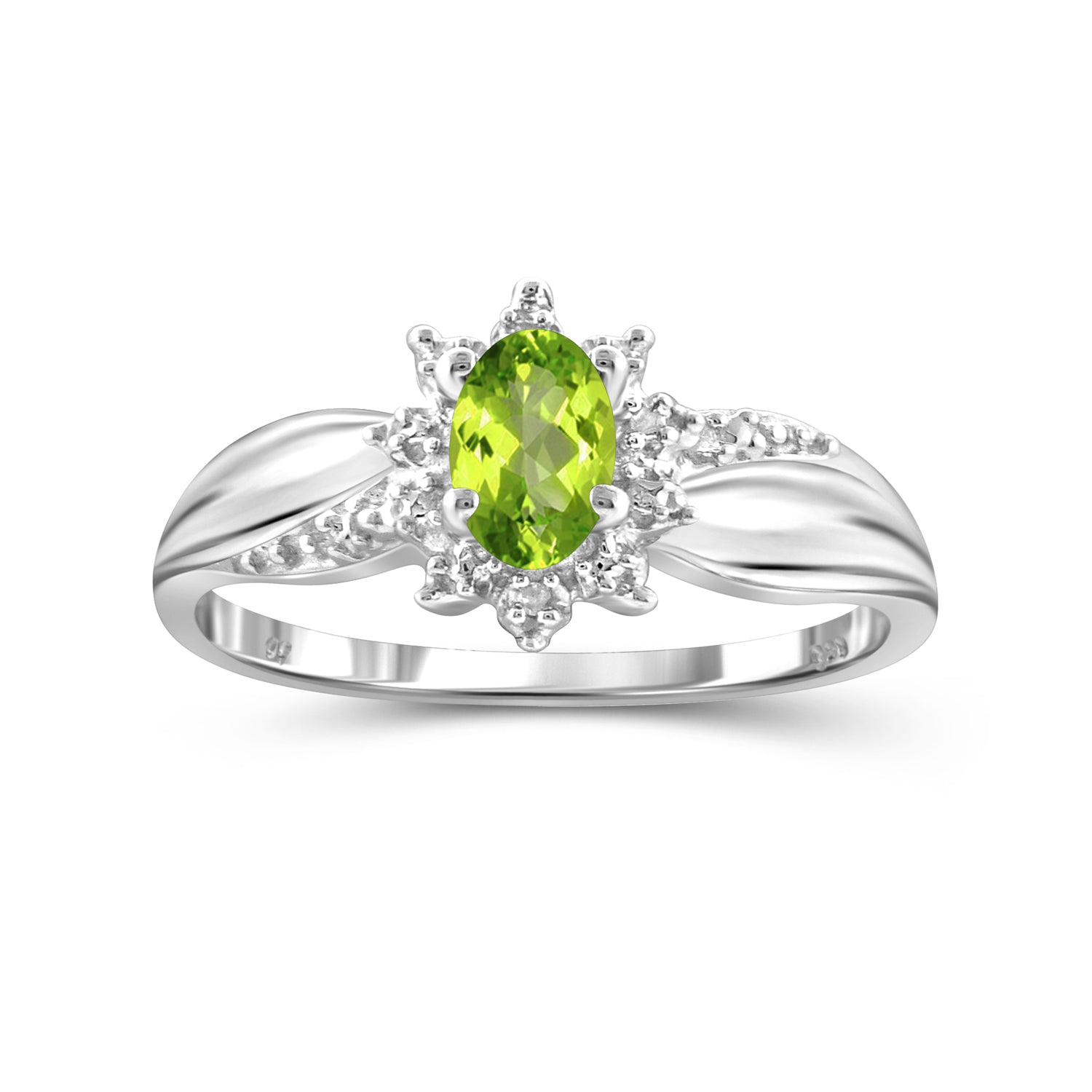 Peridot Ring Birthstone Jewelry – 0.50 Carat Peridot 0.925 Sterling Silver Ring Jewelry with White Diamond Accent – Gemstone Rings with Hypoallergenic 0.925 Sterling Silver Band